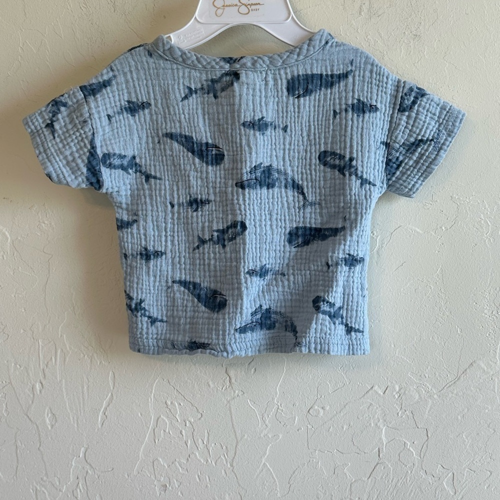 Rabbit + Bear Organic Waffle Cotton Novelty Blue Whale Print Baby Shirt Sz 24m - Picture 6 of 9